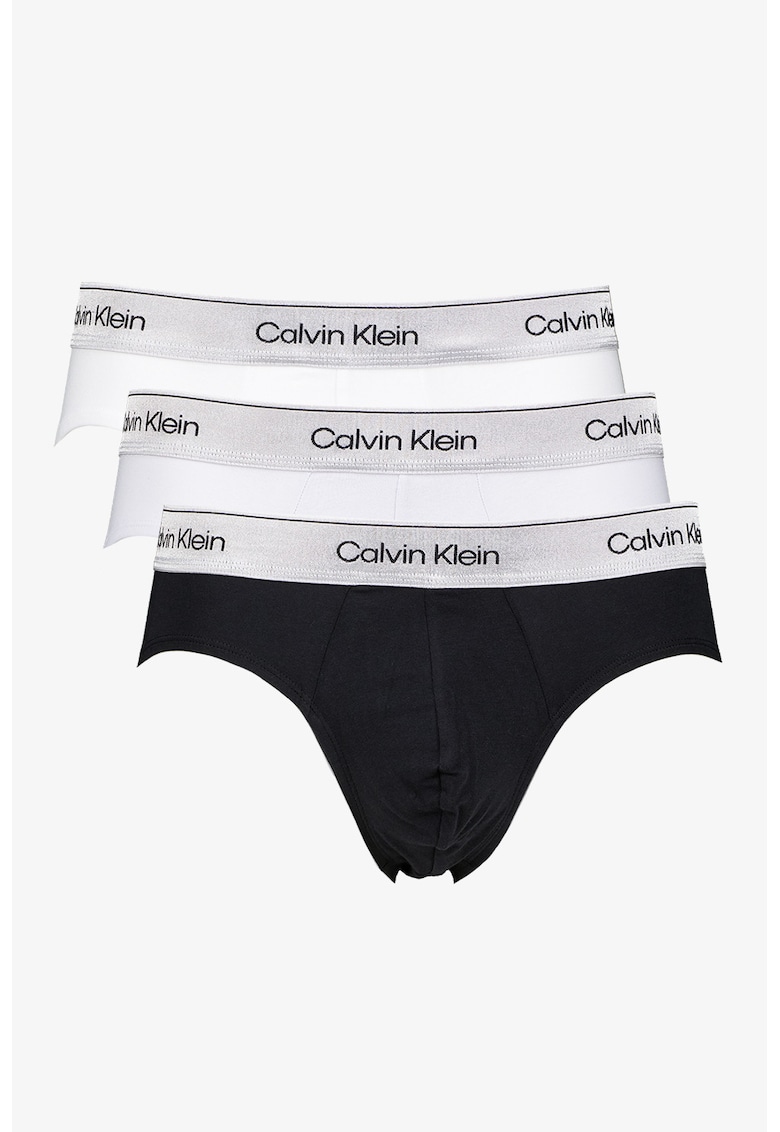 Set de chiloti cu logo in talie - 3 perechi - Alb/Negru antracit