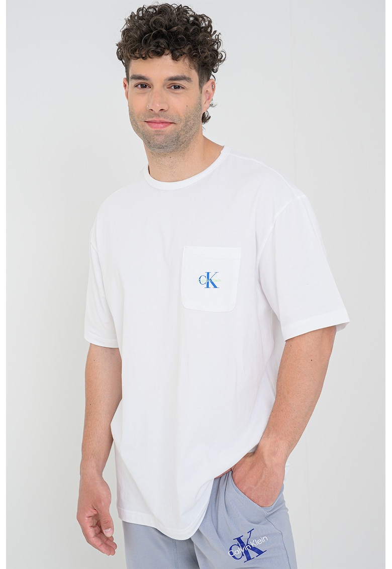 Tricou de bumbac cu logo - Alb rece