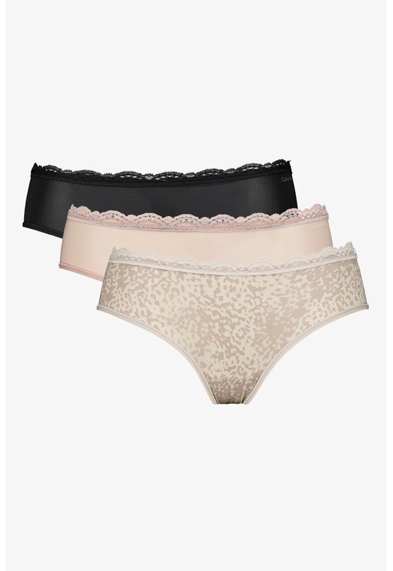 Set de chiloti hipster cu garnitura cu dantela - 3 perechi - Negru/Bej/Alb murdar