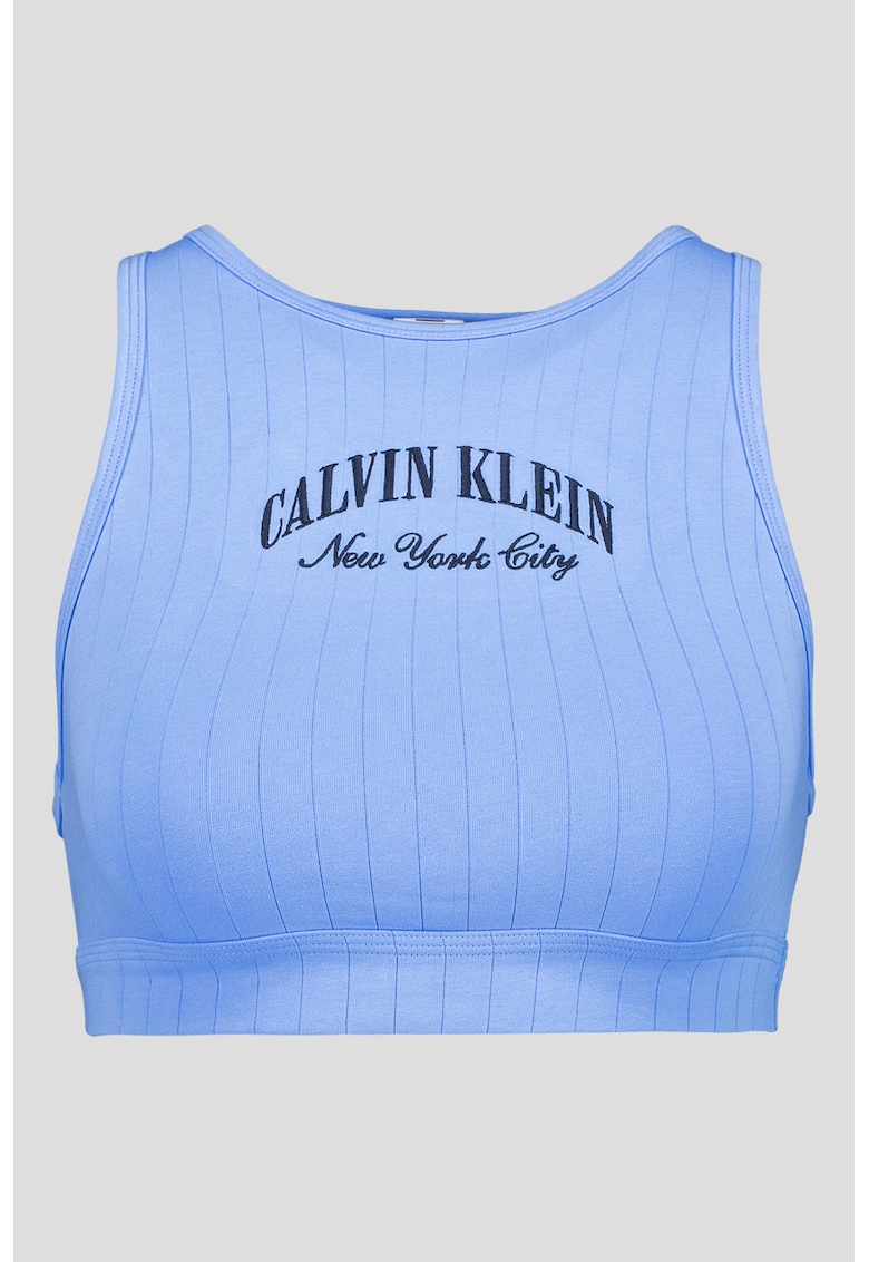 Top crop cu imprimeu logo - Albastru lavanda