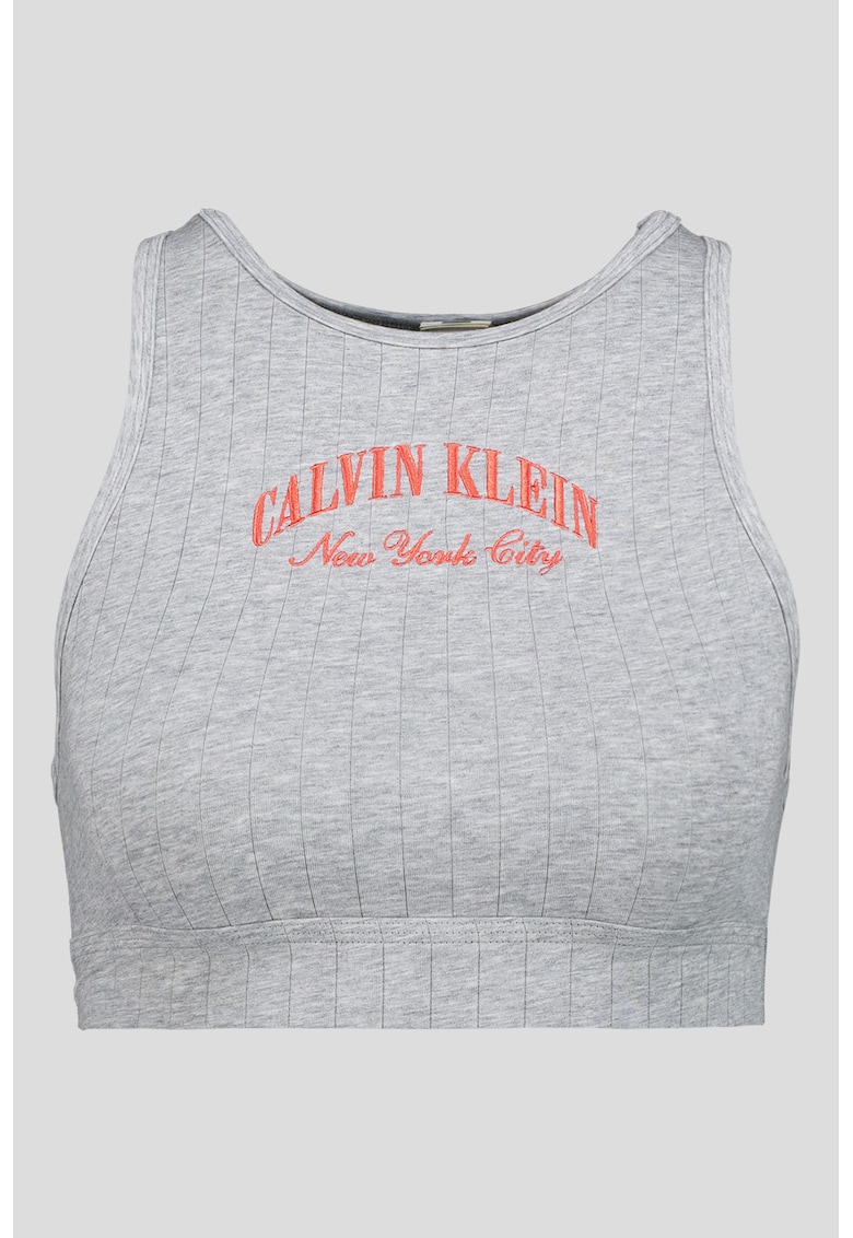 Top crop cu imprimeu logo - Gri melange