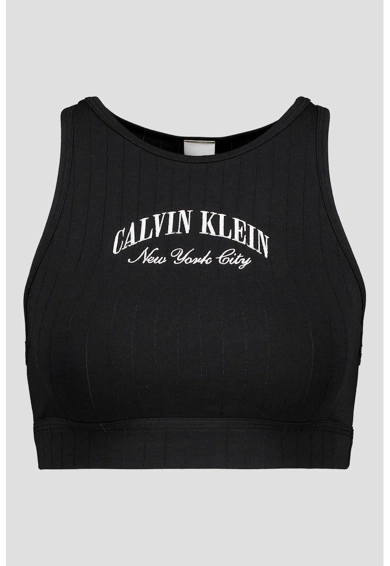 Top crop cu imprimeu logo - Negru