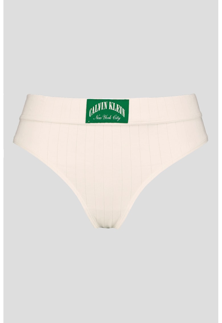 Chiloti tanga cu aplicatie logo - Alb