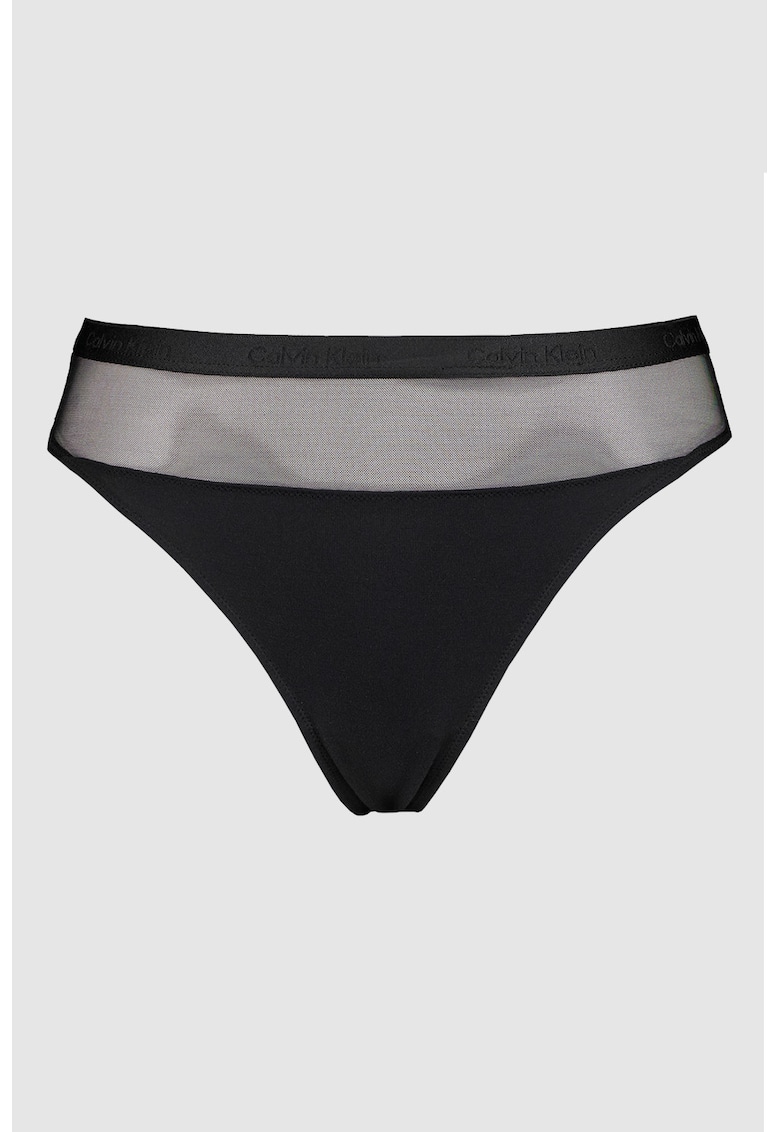 Chiloti tanga din amestec de modal cu dantela - Negru