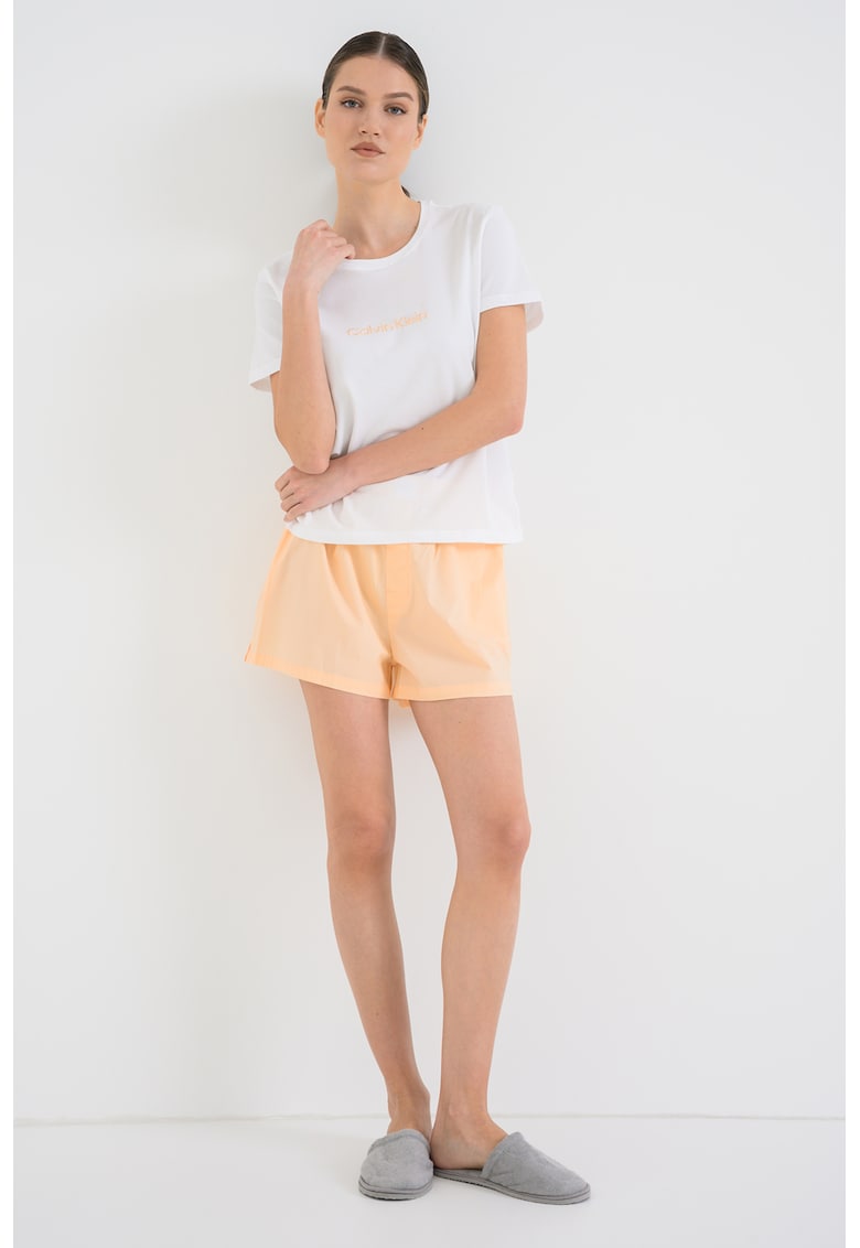 Set de pantaloni scurti si tricou din bumbac - 2 piese - Alb/Portocaliu pal