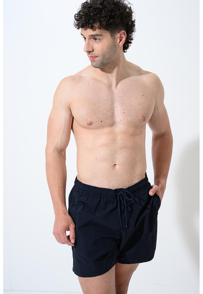 Pantaloni sucrti de baie cu snururi si model uni - Negru antracit
