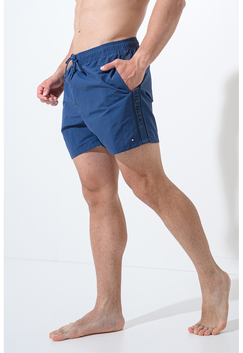 Pantaloni scurti de baie cu buzunare laterale - Albastru antichizat