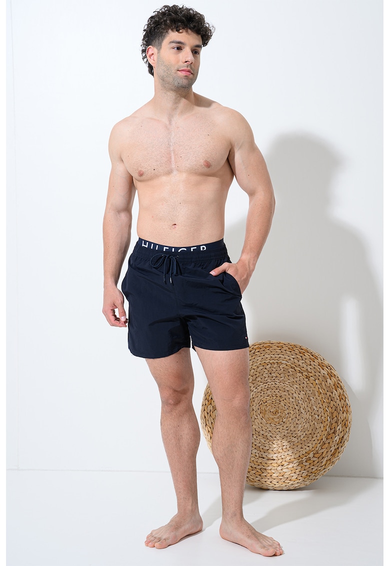 Pantaloni scurti de baie cu banda logo in talie - Albastru safir