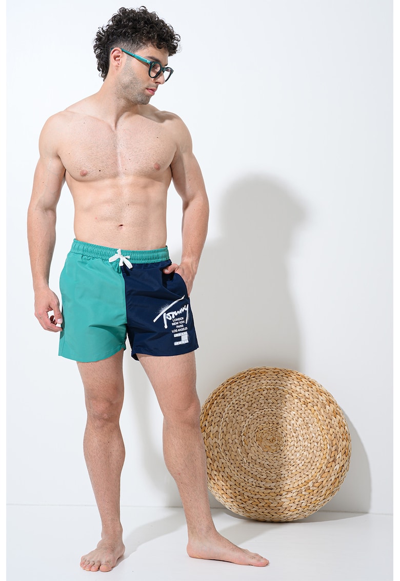 Pantaloni scurti de baie colorblock - Verde aquamarin/Albastru