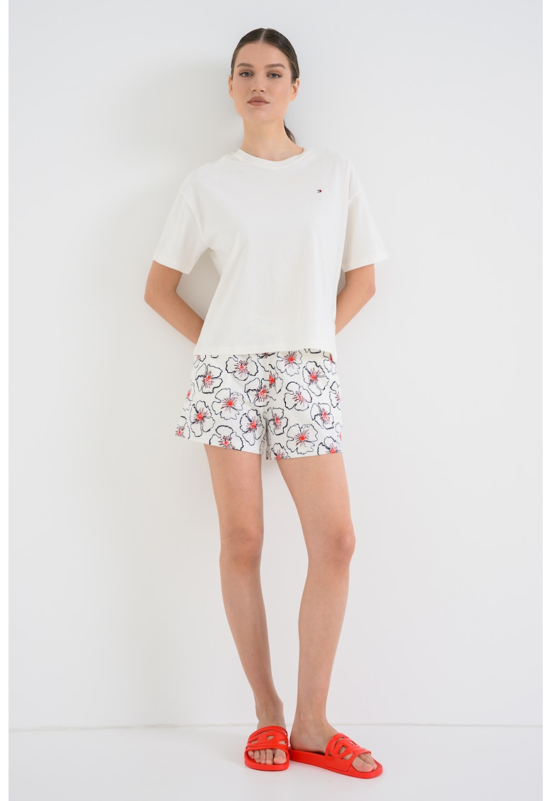 Pijama cu pantantaloni scurti de bumbac - Rosu/Alb fildes/Albastru ultramarin
