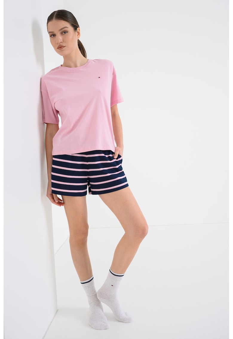 Pijama cu pantantaloni scurti de bumbac - Albastru ultramarin/Roz pastel