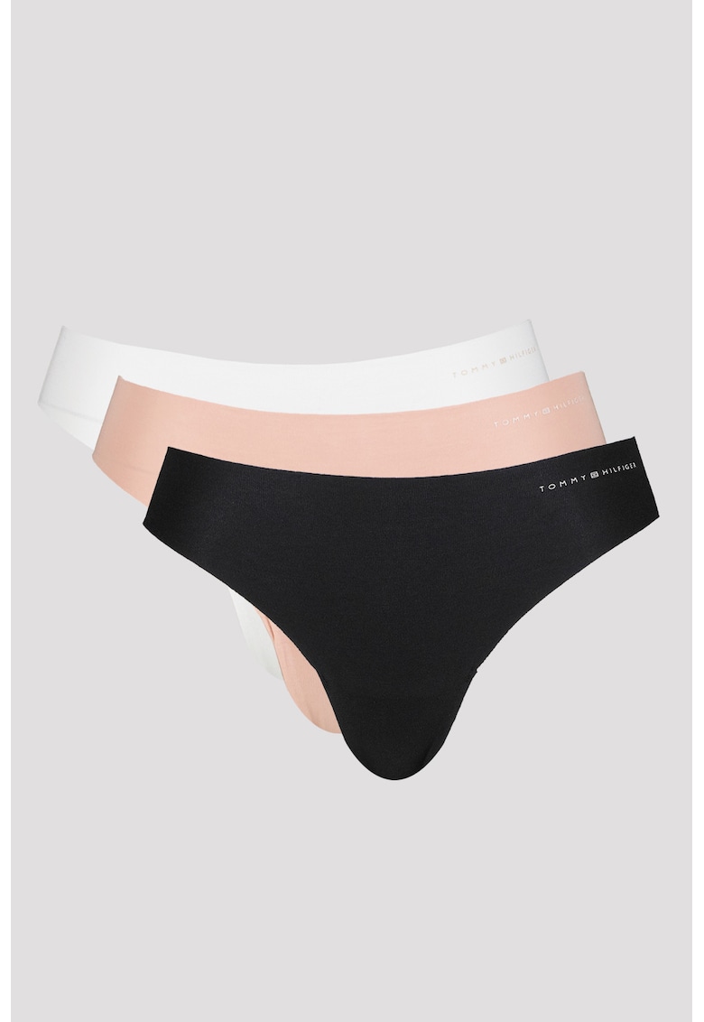 Set de chiloti tanga - fara cusaturi - 3 perechi - Alb/Negru/Bej