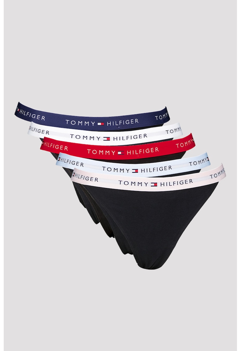 Set de chiloti tanga din amestec de bumbac - 5 perechi - Negru