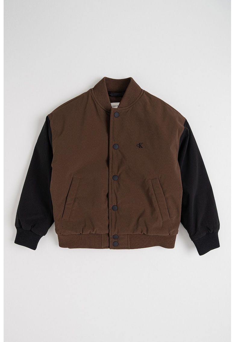 Jacheta bomber cu logo - Maro inchis/Negru