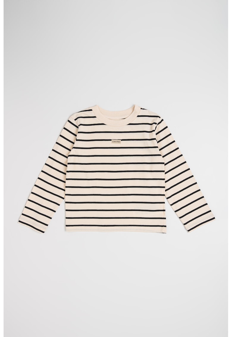 Bluza din bumbac cu dungi - Negru/Bej deschis