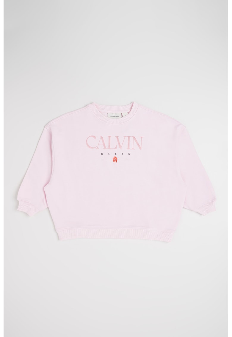 Bluza de trening cu croiala lejera si imprimeu logo - Roz deschis