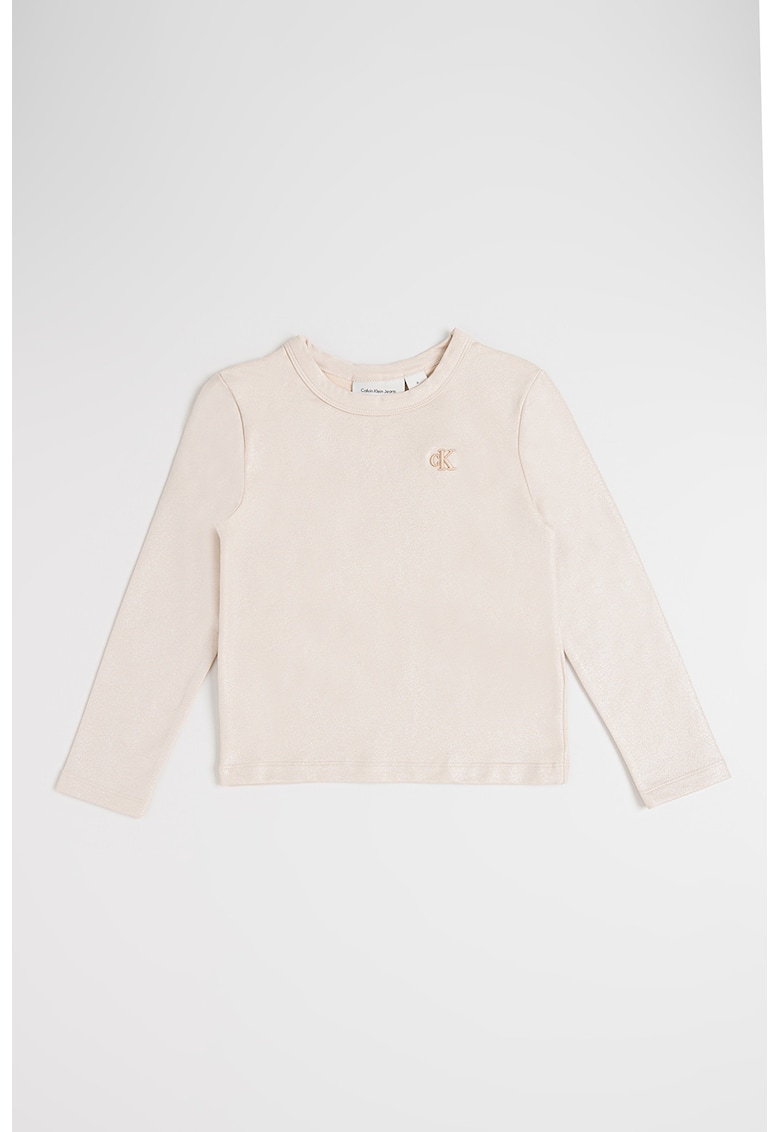 Bluza slim-fit din amestec de bumbac organic si aspect stralucitor - Auriu platinat