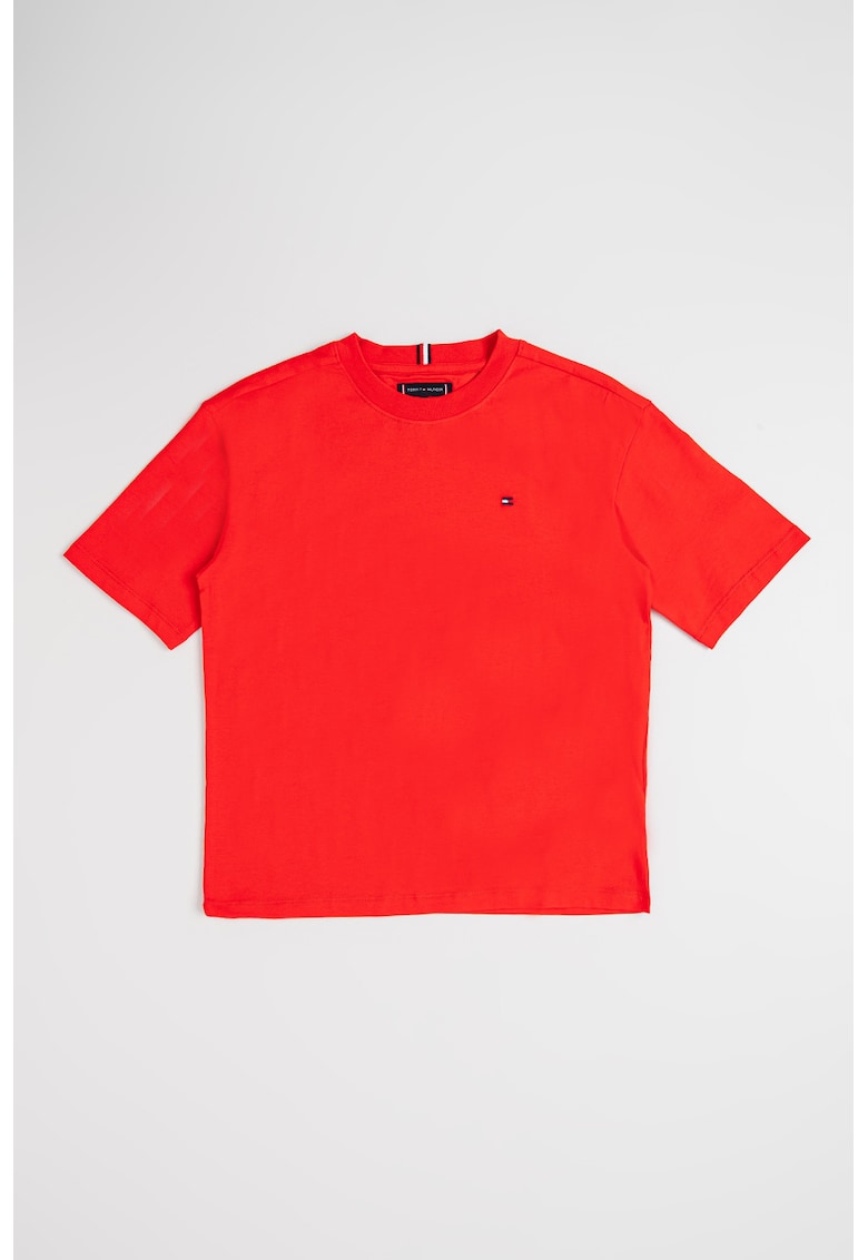 Tricou regular fit cu decolteu la baza gatului - Rosu