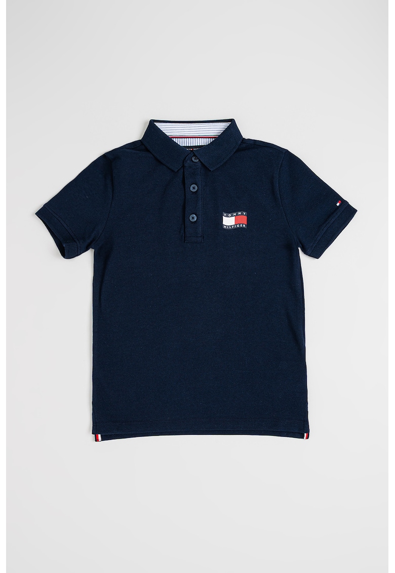 Tricou polo din bumbac cu imprimeu logo pe piept - Bleumarin