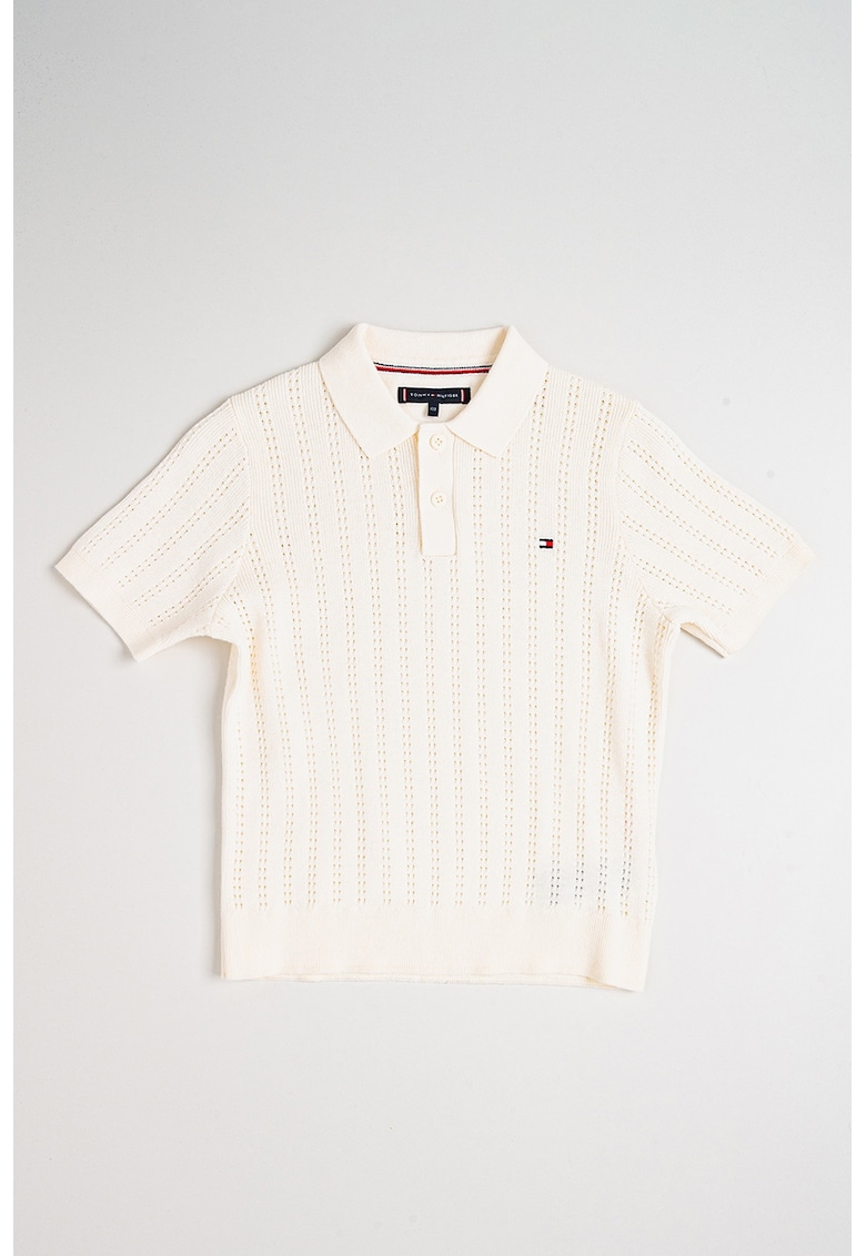 Tricou polo din tricot - Alb fildes