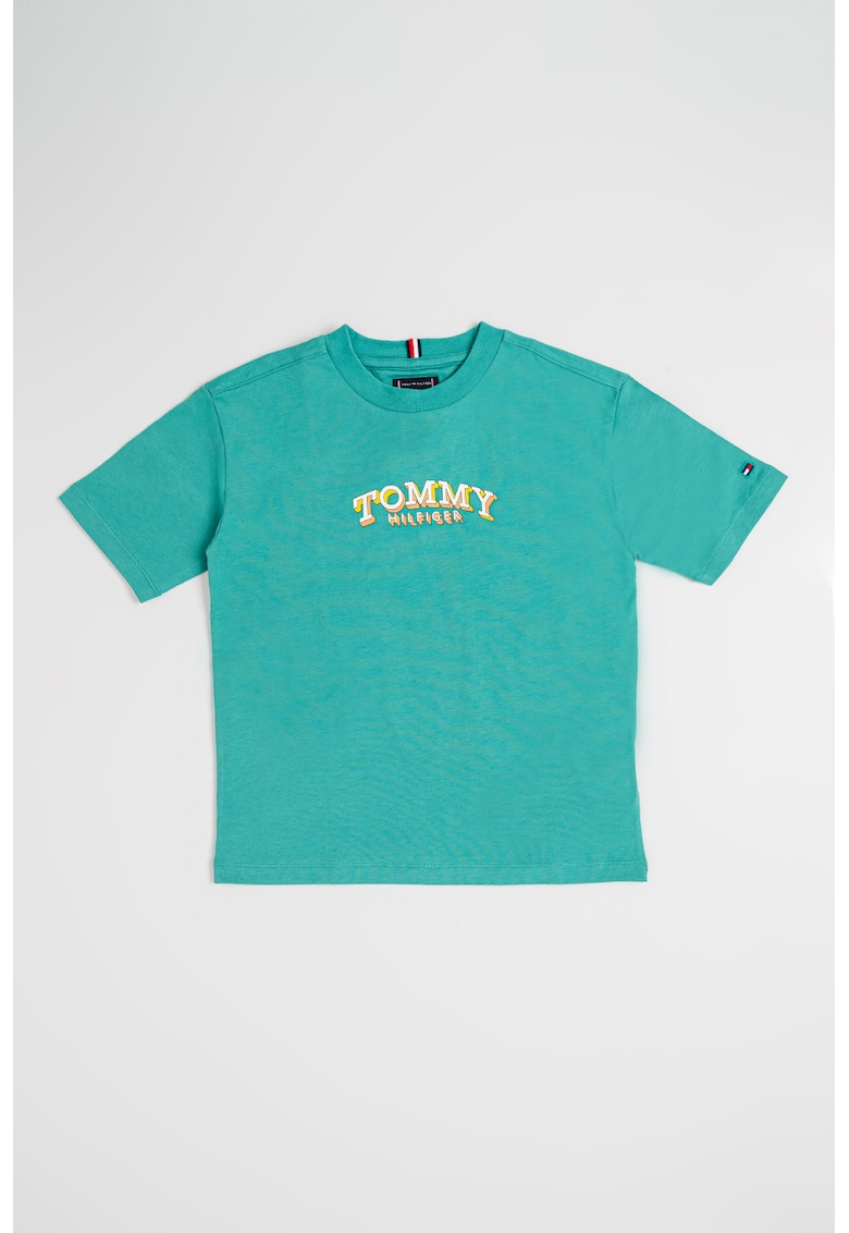 Tricou din bumbac cu imprimeu logo pe piept - Verde masliniu inchis