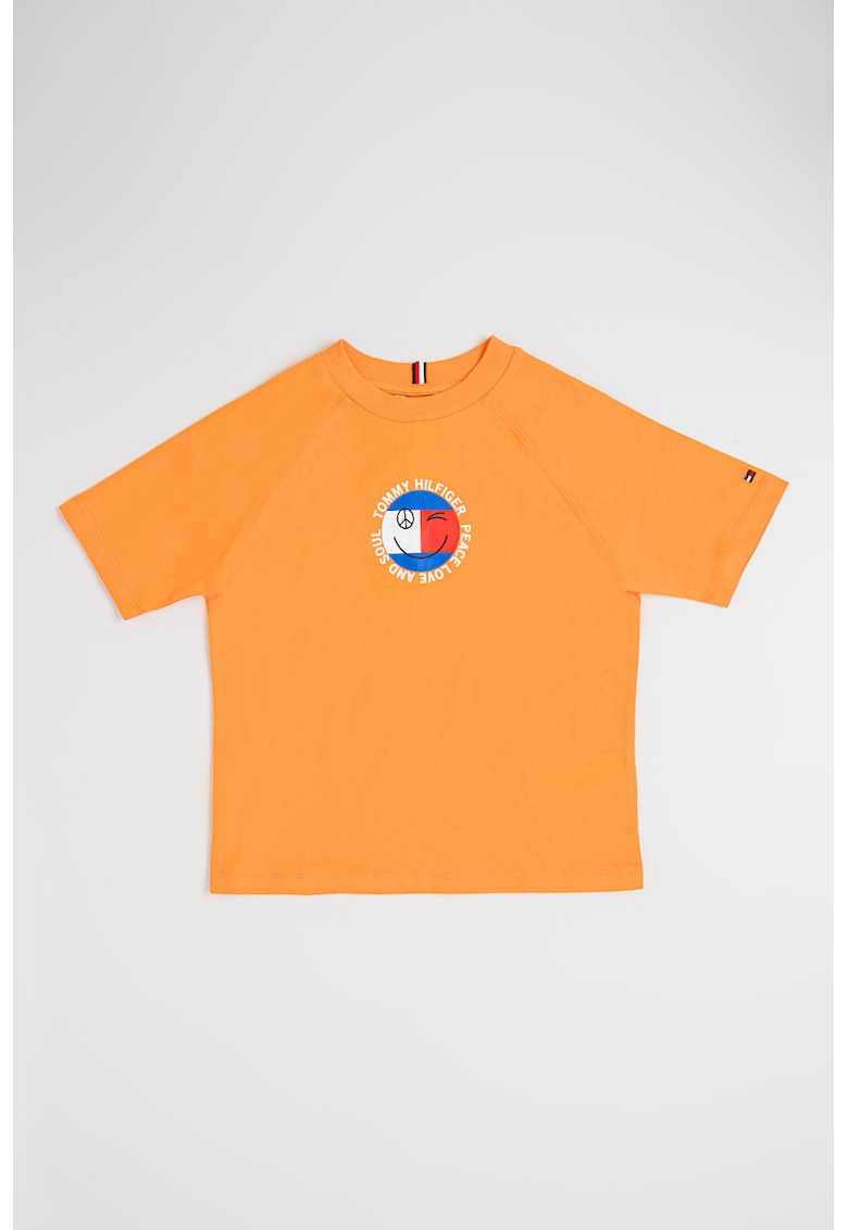 Tricou din bumbac cu maneci raglan - Portocaliu