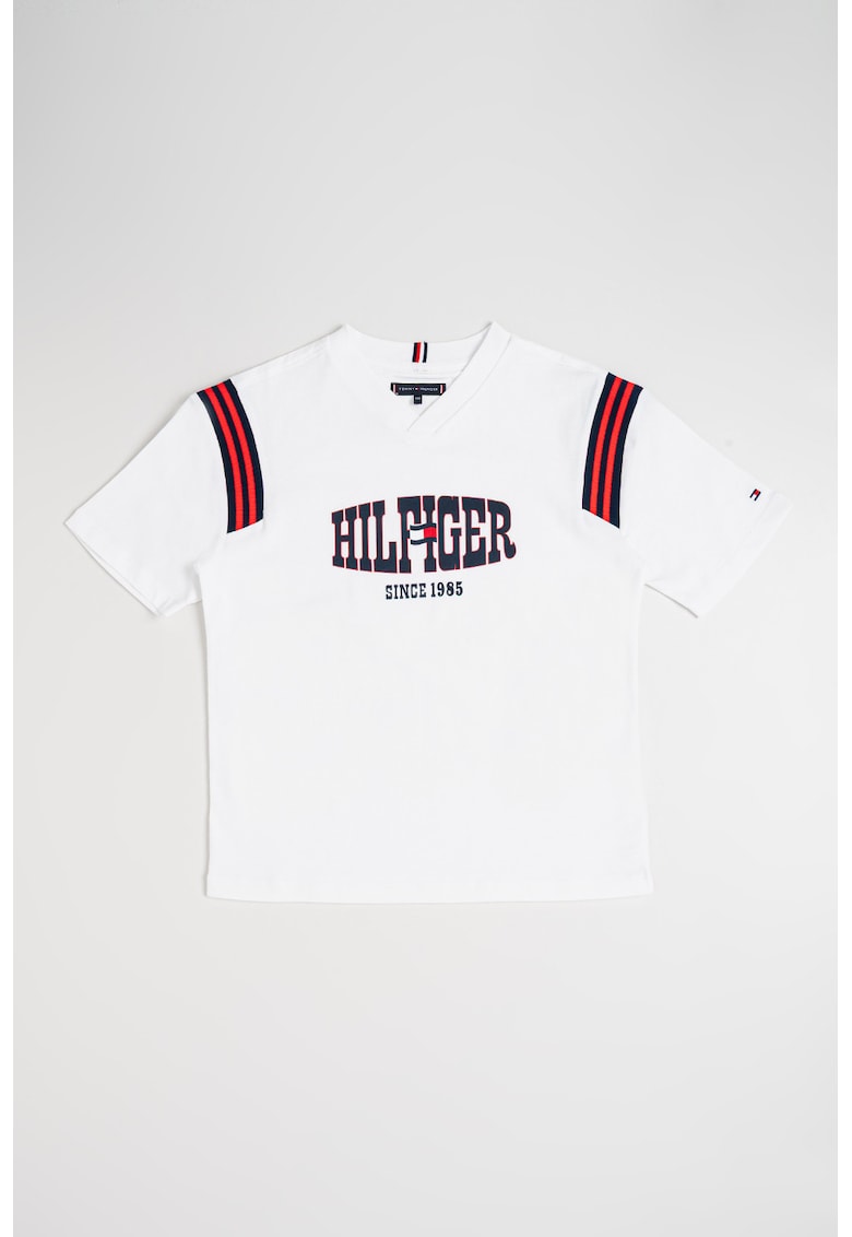 Tricou cu decolteu in V si imprimeu - Alb/Negru