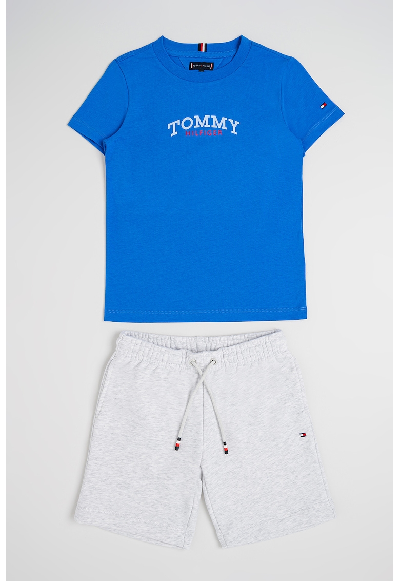 Set de pantaloni scurti si tricou din amestec de bumbac - Gri deschis/Albastru