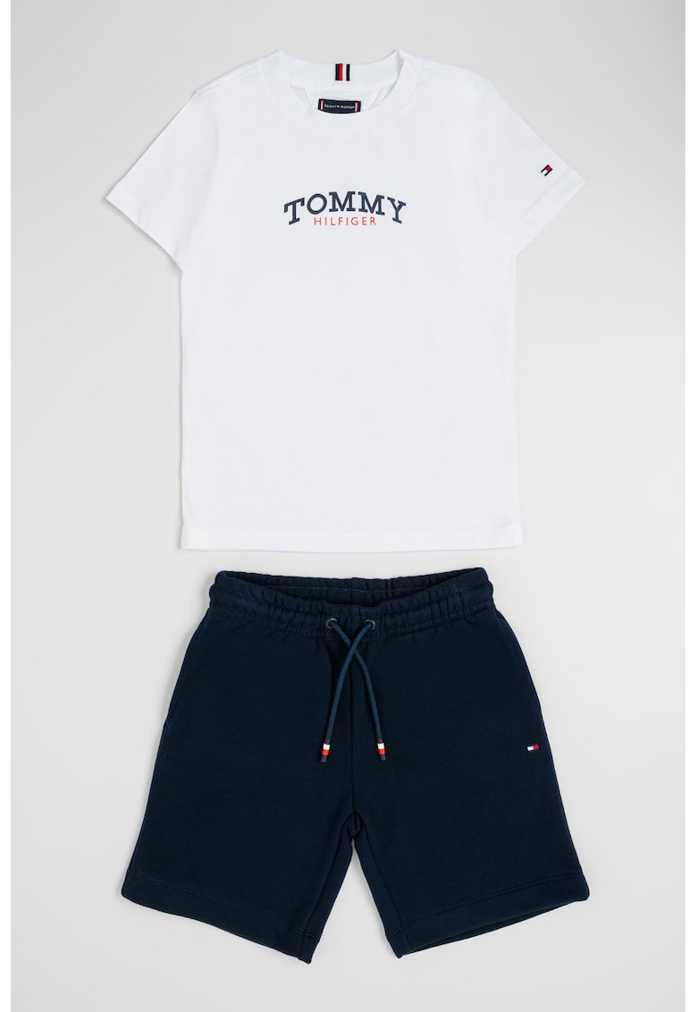 Set de pantaloni scurti si tricou din amestec de bumbac - Alb/Bleumarin