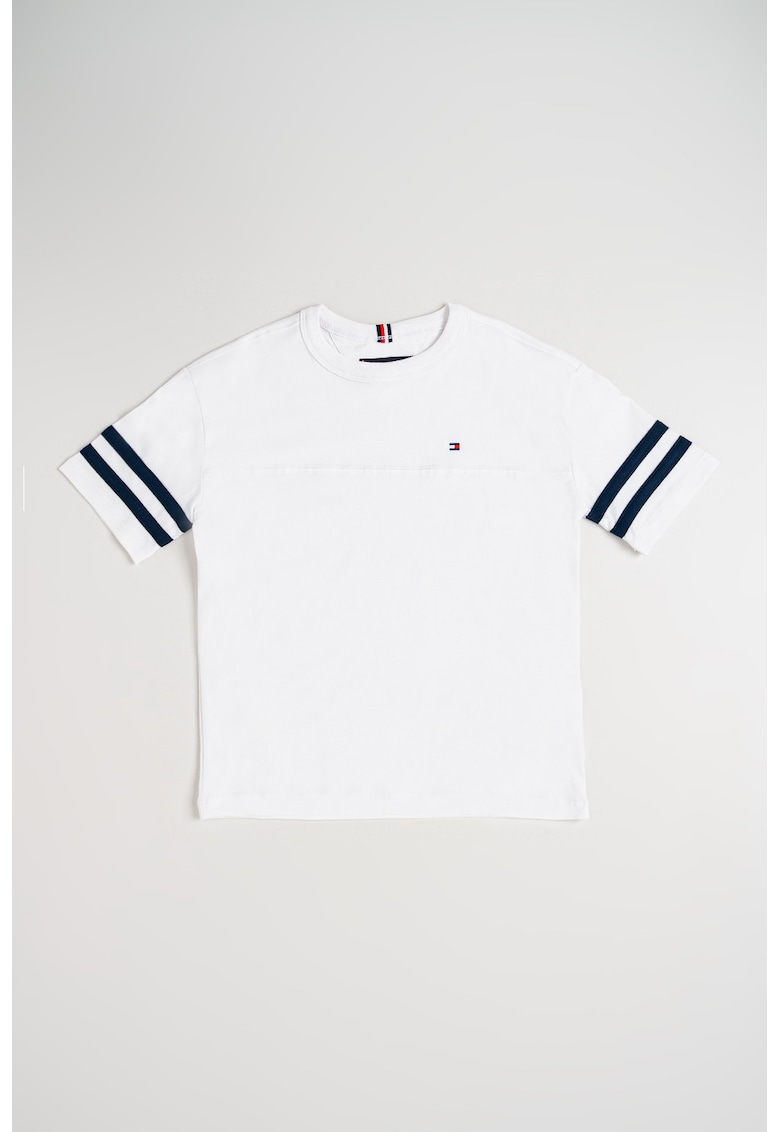 Tricou din bumbac cu decolteu la baza gatului - Alb/Bleumarin