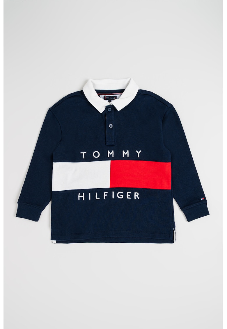 Bluza polo din bumbac - Rosu/Bleumarin
