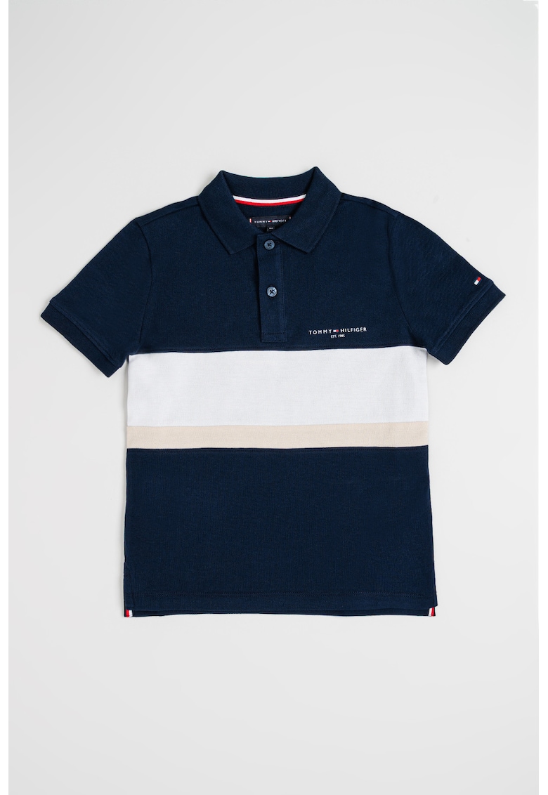 Tricou polo din bumbac - Alb/Bleumarin