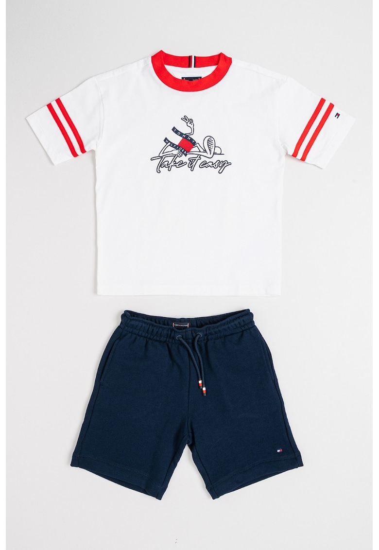 Set de pantaloni scurti si tricou Take it Easy - Alb optic/Bleumarin