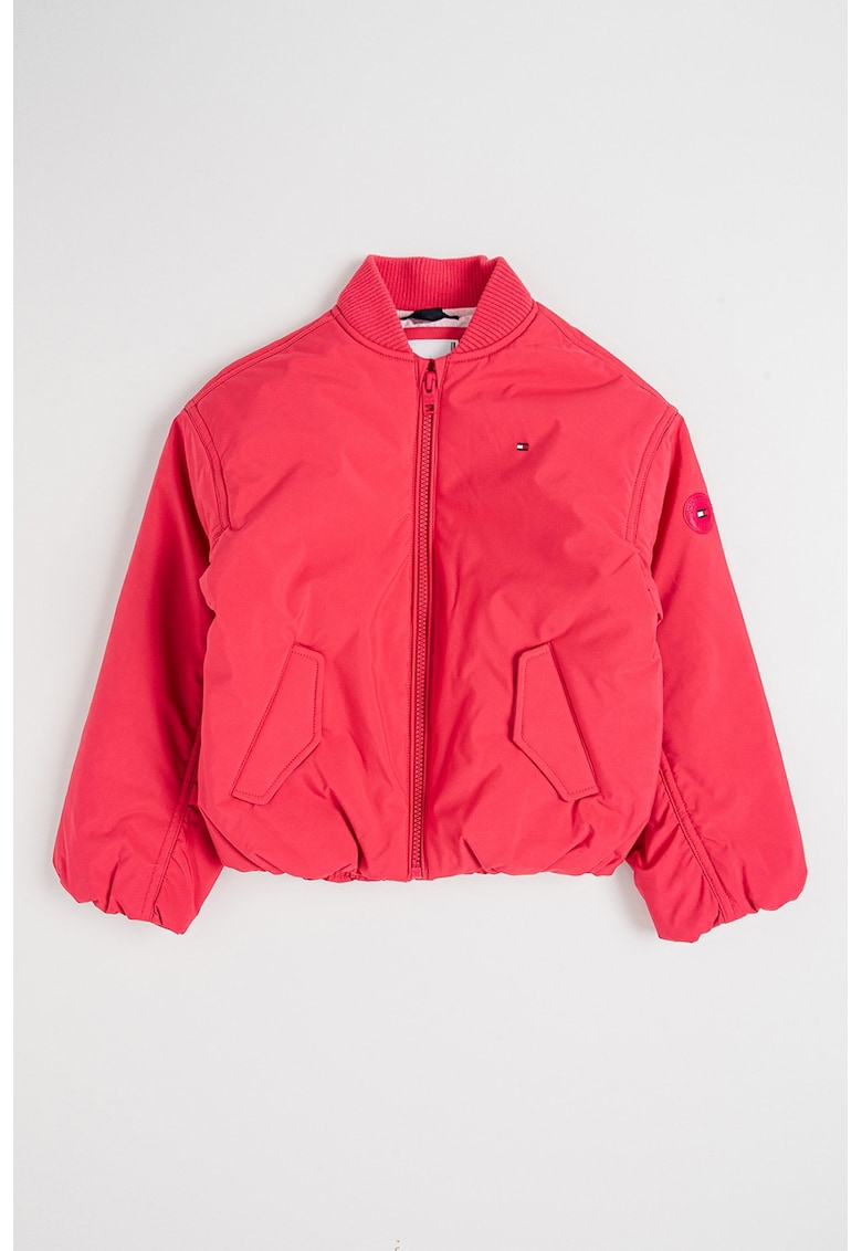 Jacheta bomber cu vatelina si logo - Fucsia