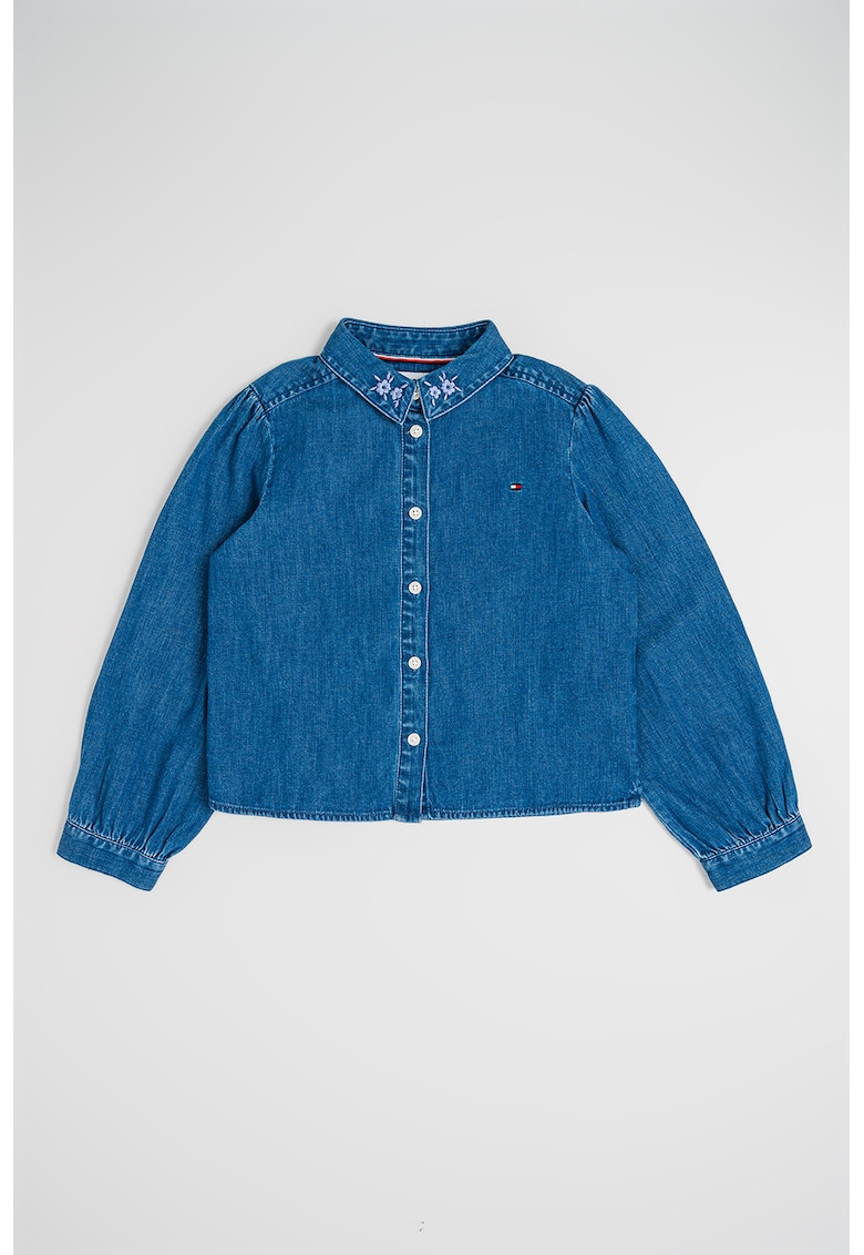 Camasa din denim cu detalii brodate - Albastru melange