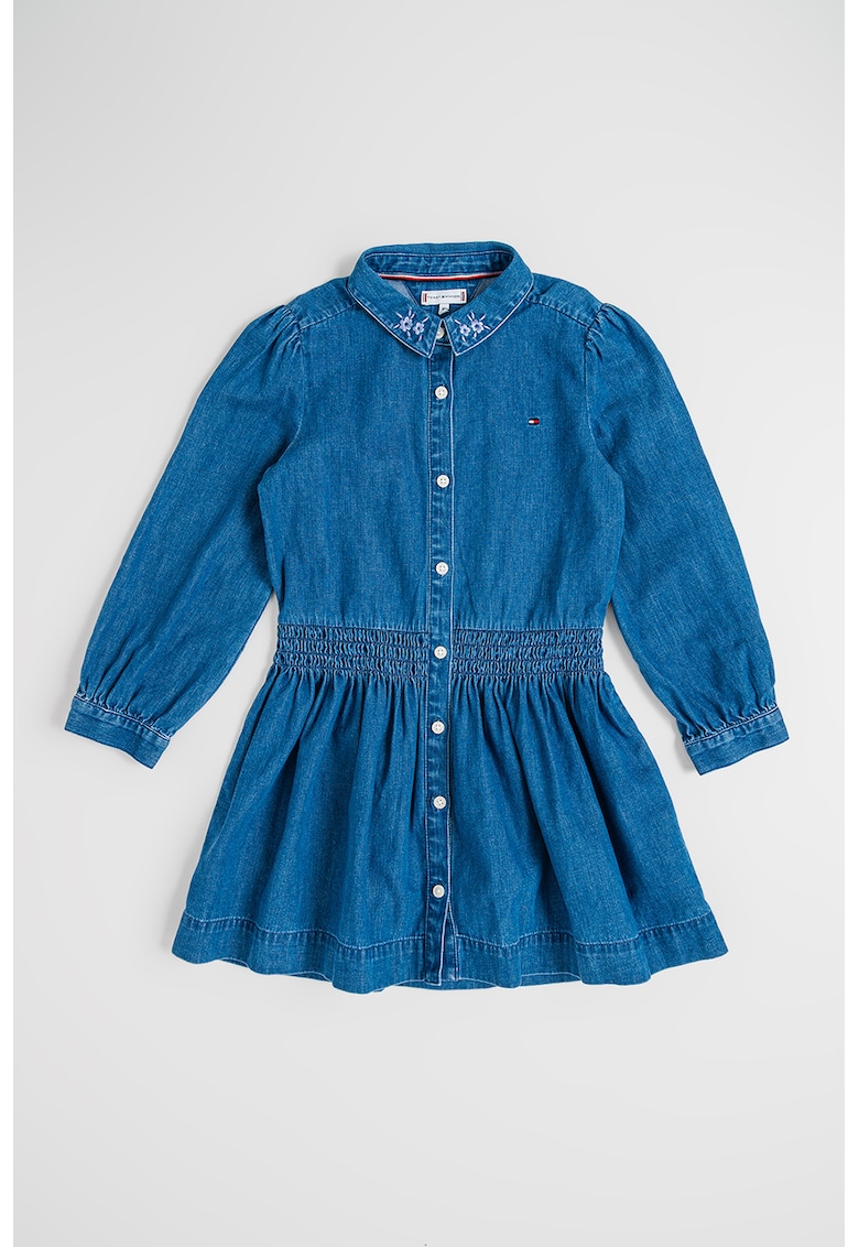 Rochie din denim cu talie elastica - Albastru melange