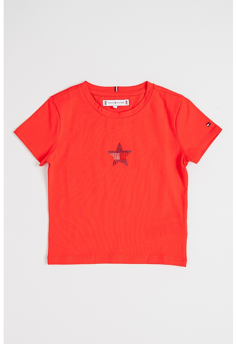 Tricou cu logo in forma de stea din strasuri - Fucsia