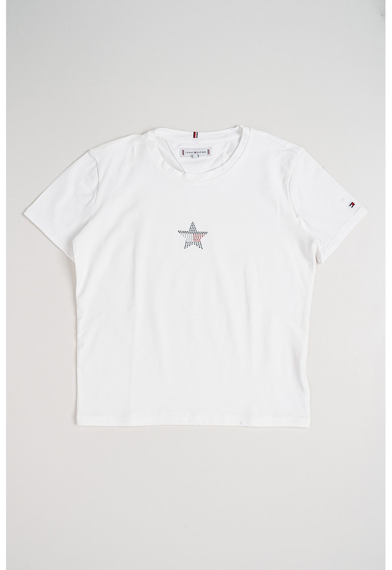 Tricou cu logo in forma de stea din strasuri - Alb optic