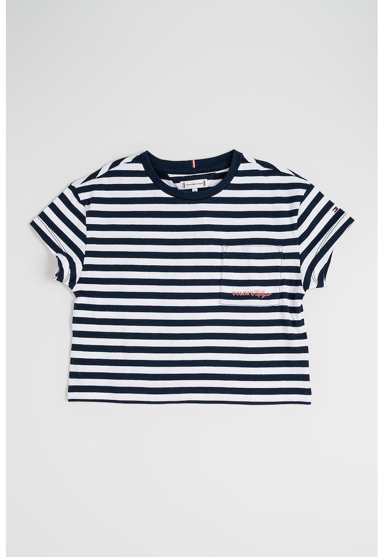 Tricou din bumbac cu dungi - Alb/Bleumarin