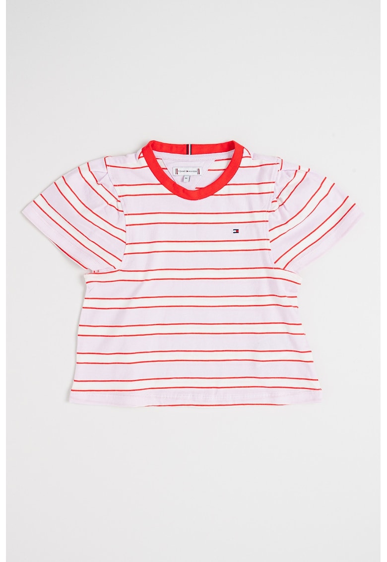 Tricou din bumbac cu dungi - Alb/Lila/Rosu vermillion