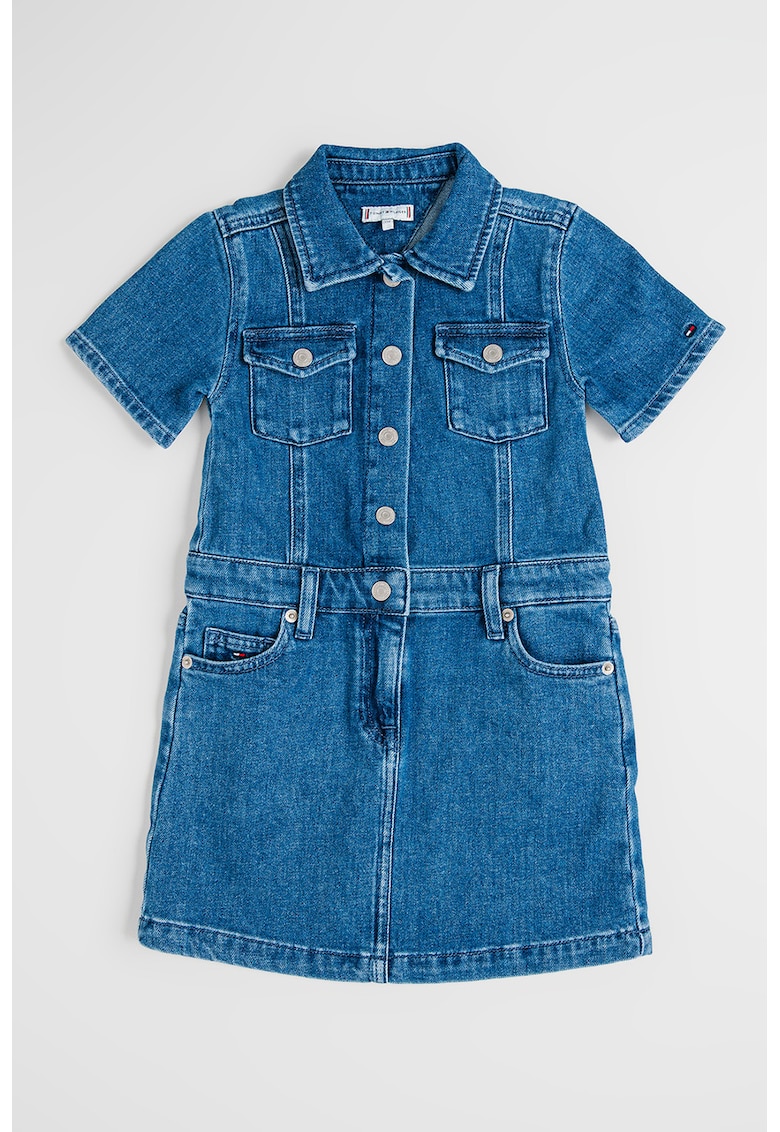 Rochie din denim cu maneci scurte - Albastru melange