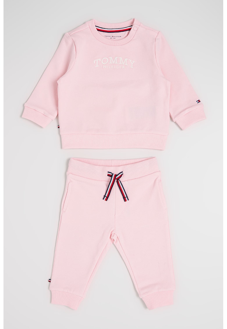 Set de pantaloni de trening si bluza de trening din amestec de bumbac organic cu imprimeu logo - 2 piese - Roz deschis