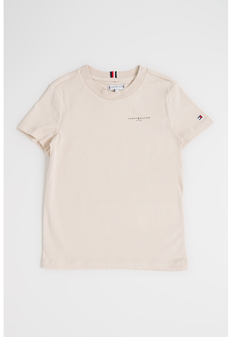 Tricou de bumbac cu decolteu la baza gatului - Bej deschis