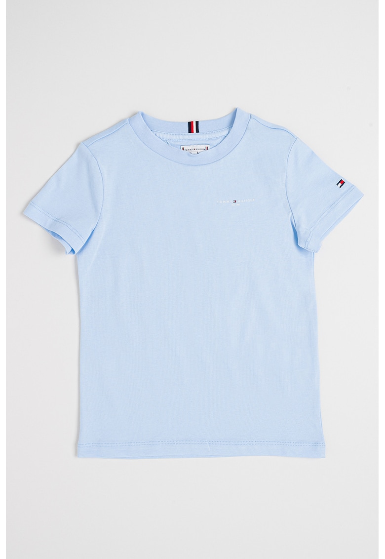 Tricou de bumbac cu decolteu la baza gatului - Albastru pastel