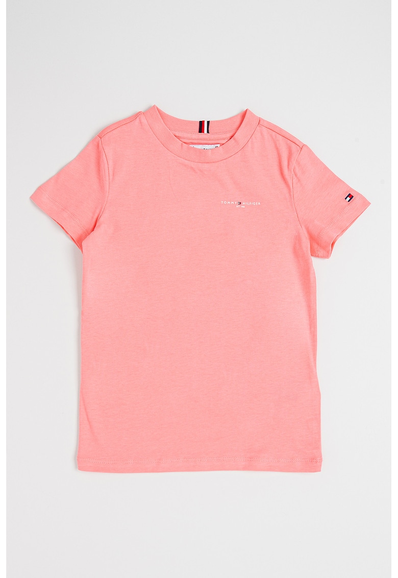 Tricou de bumbac cu decolteu la baza gatului - Roz pastel
