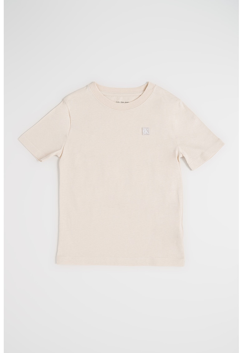 Tricou din bumbac organic cu aplicatie logo discreta - Bej deschis