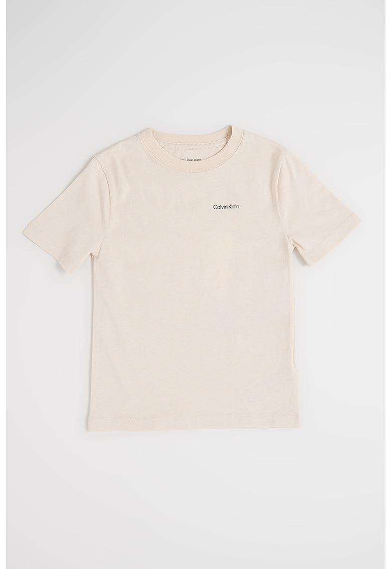 Tricou din bumbac organic cu decolteu la baza gatului - Bej deschis