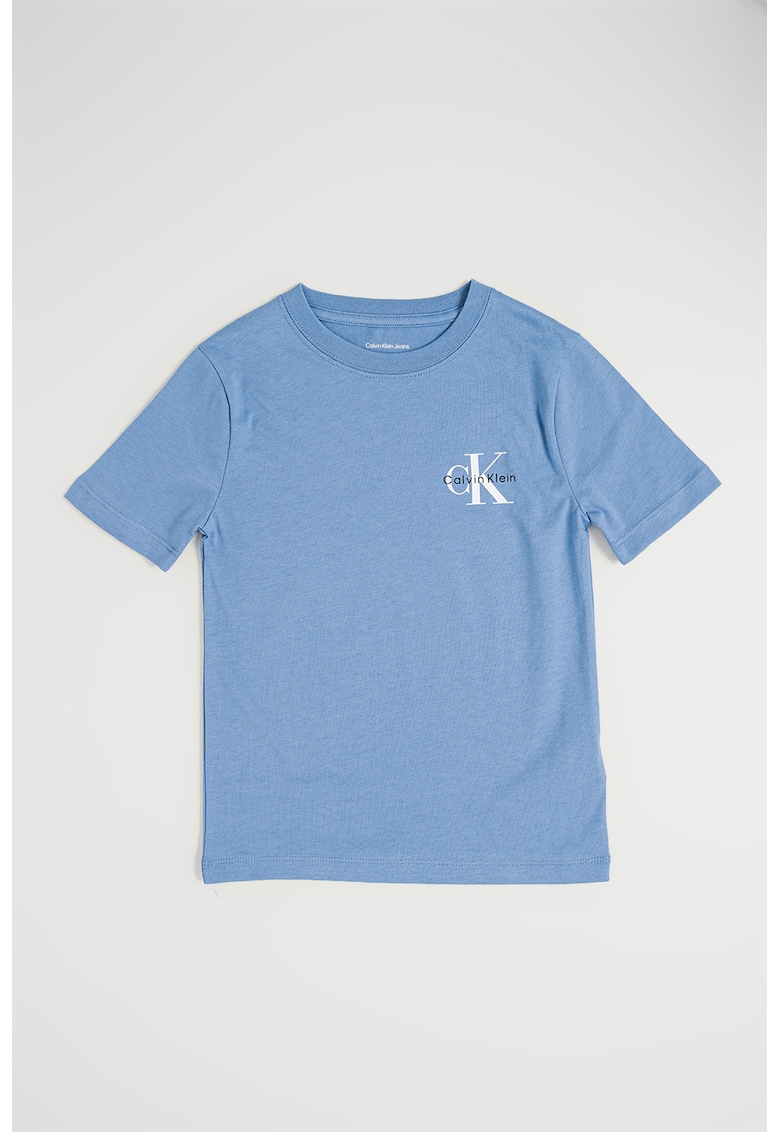 Tricou din bumbac organic cu logo - Albastru prafuit