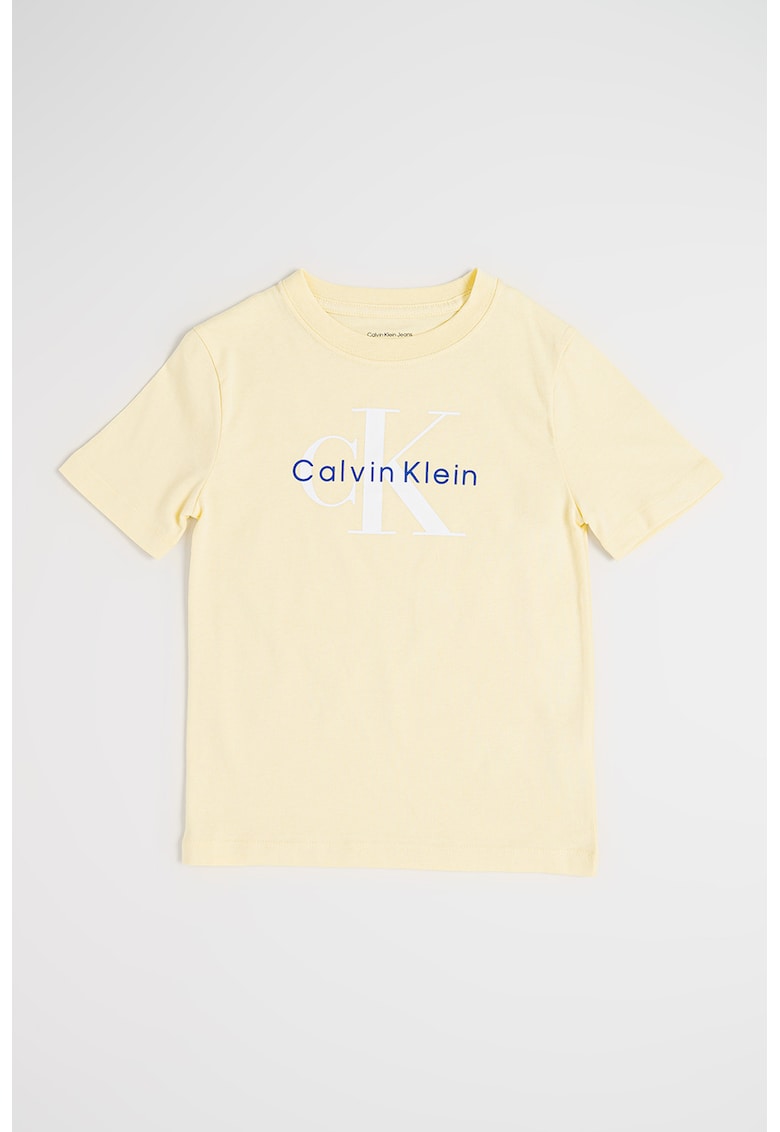 Tricou din bumbac organic cu imprimeu logo - Galben deschis