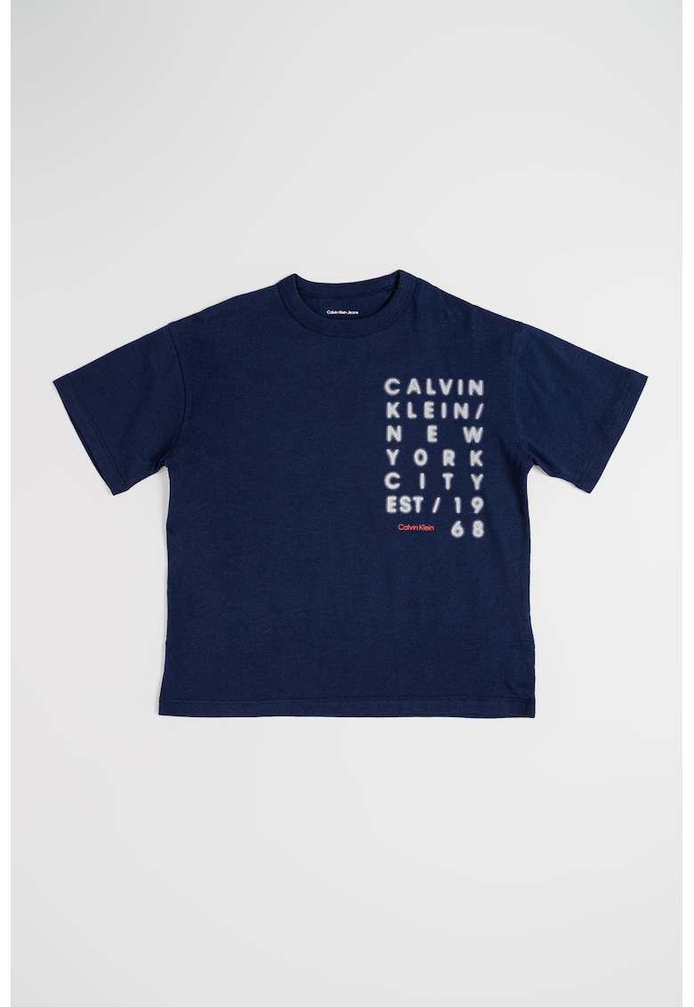 Tricou din bumbac organic cu imprimeu logo - Albastru indigo